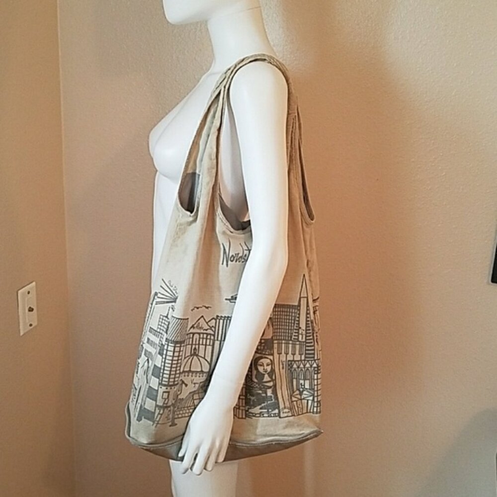 Nordstrom Packable City scape Travel Tote in Silver Foldable Zip Design - Picture 2 of 5